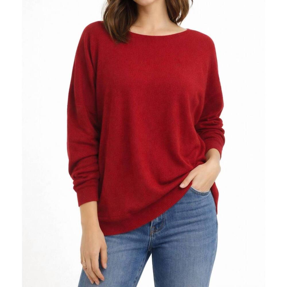 NEW SHANA APPAREL relaxed boat neckline sweater in ruby